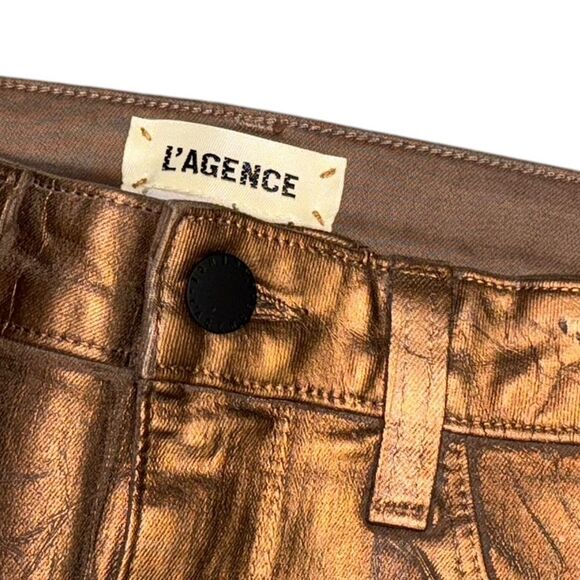 🔥 L'Agence Margot in Pine Bark Bronze Foil Crackle High Rise Skinny pants sz 27 - Picture 6 of 10